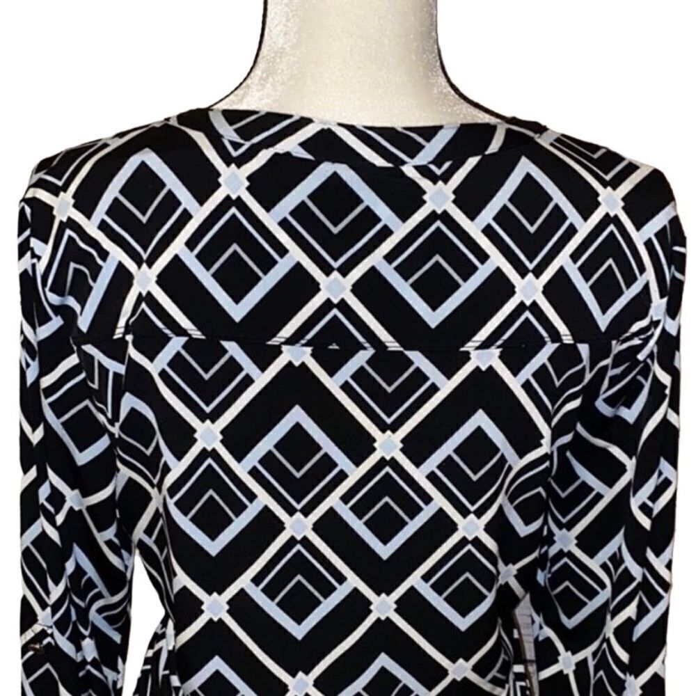Dana Buchman Button Down Geometric Print Blouse - Picture 6 of 10